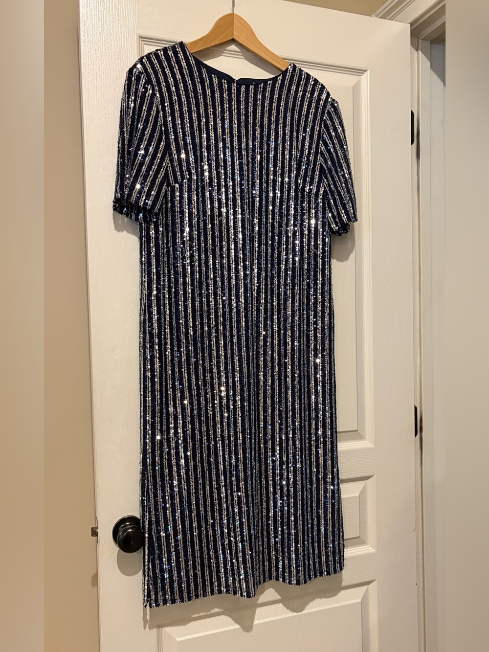 Anthropologie Flat White Navy and Silver Sequin Shift - Picture 2 of 4